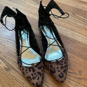 Jennifer Lopez cheetah-print zip-back flats